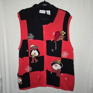 Vintage Blair Snowman‎ And Penquin Full Zip Sweater Vest Women's XLG Christmas